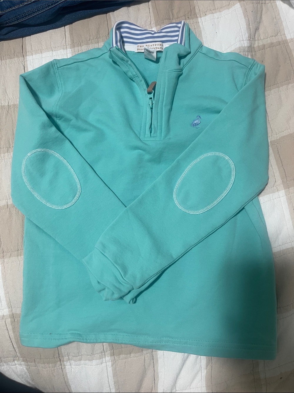 The Beaufort Bonnet Company Teal Quarter-Zip Sweatshirt with Elbow Patches